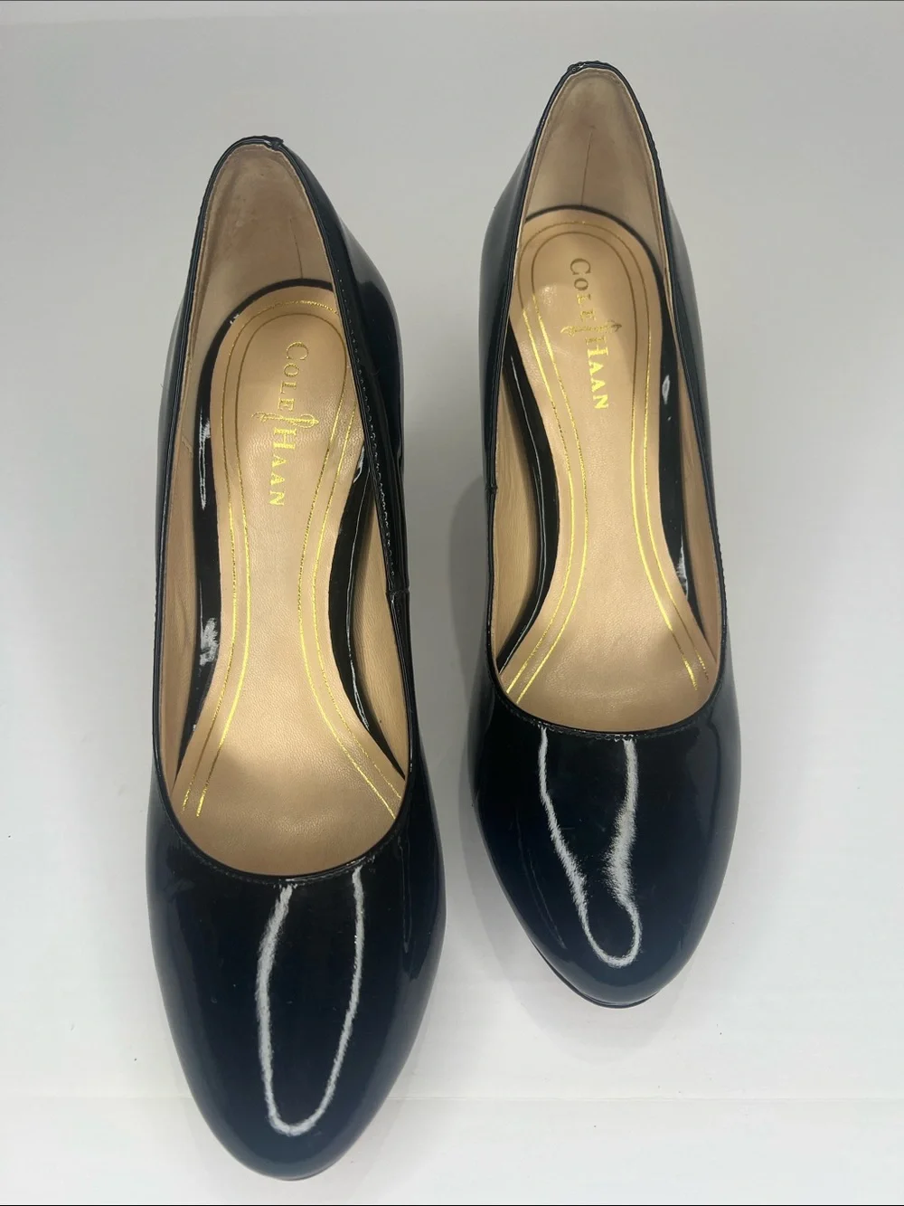 Cole Haan Black Patent Leather Round-Toe Pumps